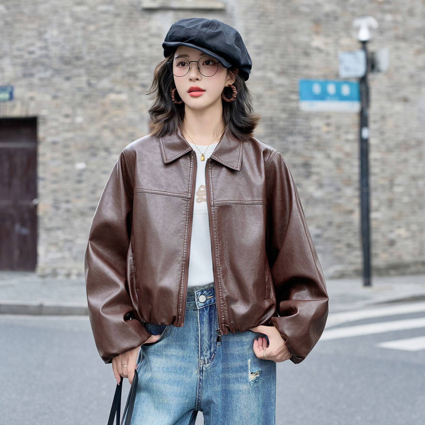 Vintage Sheepskin Jacket for Women Spring Autumn 2025 New Korean Style Loose Petite Casual Trend Versatile Jacket