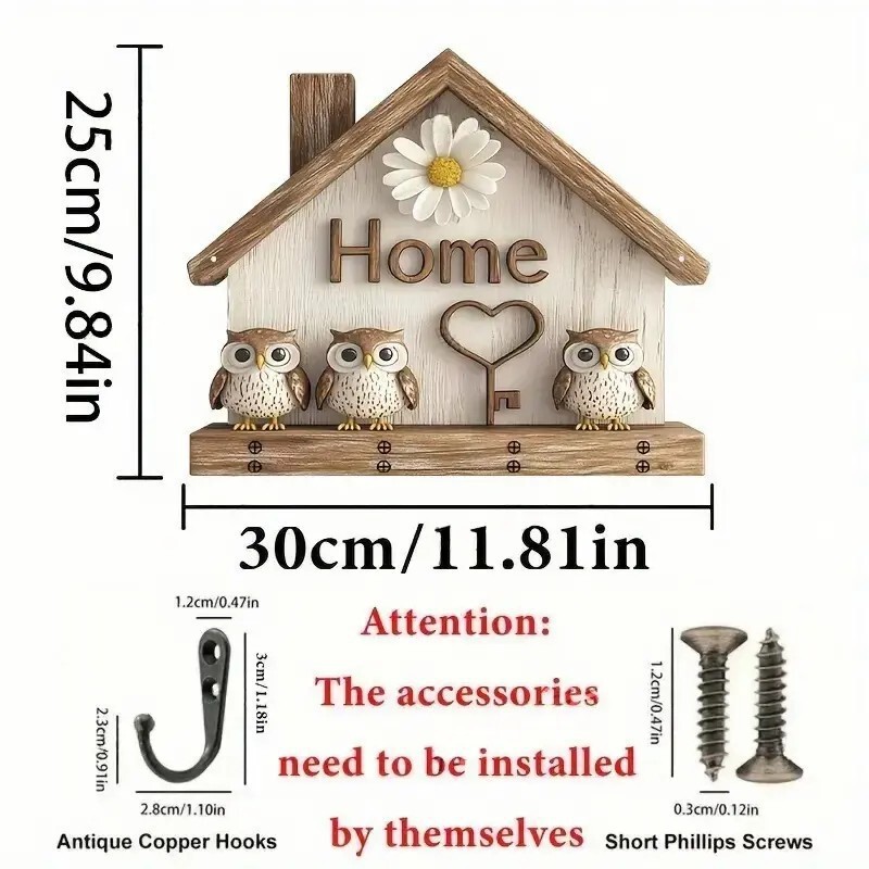 新着カラフルな木製キャビンキーハンガーフラットグラフィックデザインリビングルームの装飾木製置物キーハンガー|undefined