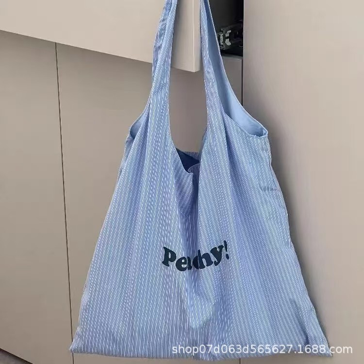 2025 Spring and Summer New Korean Ins Letter Stripesd Printed Cloth Bag Lightweight Simple Exquisite Satchel Shoulder Bag for Women