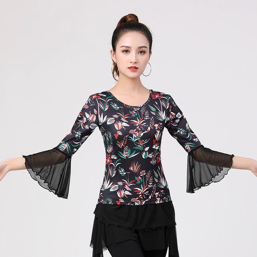 Dance practice clothes for women adult slim fit bell sleeves new summer modern dance fashion Latin dance tops