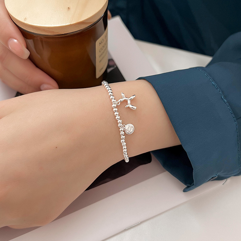 Korean version of S silver bead for women, fashionable and personalized balloon dog round label letter bracelet, hip-hop_voghion.com