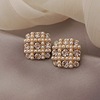 Silver needle, square fashionable trend small earrings from pearl, silver 925 sample, Japanese and Korean