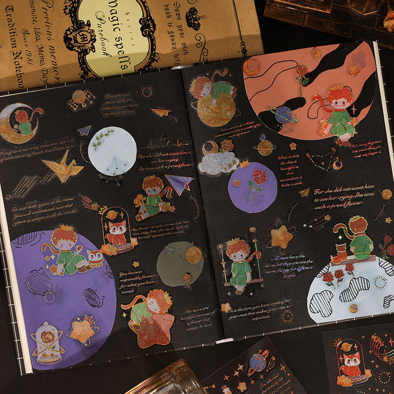 Pequeño Príncipe Rosa estrella sueño estéreo bronceado mano libro pegatinas DIY Goo tarjeta impermeable PVC lindo material decorativo pegatinas