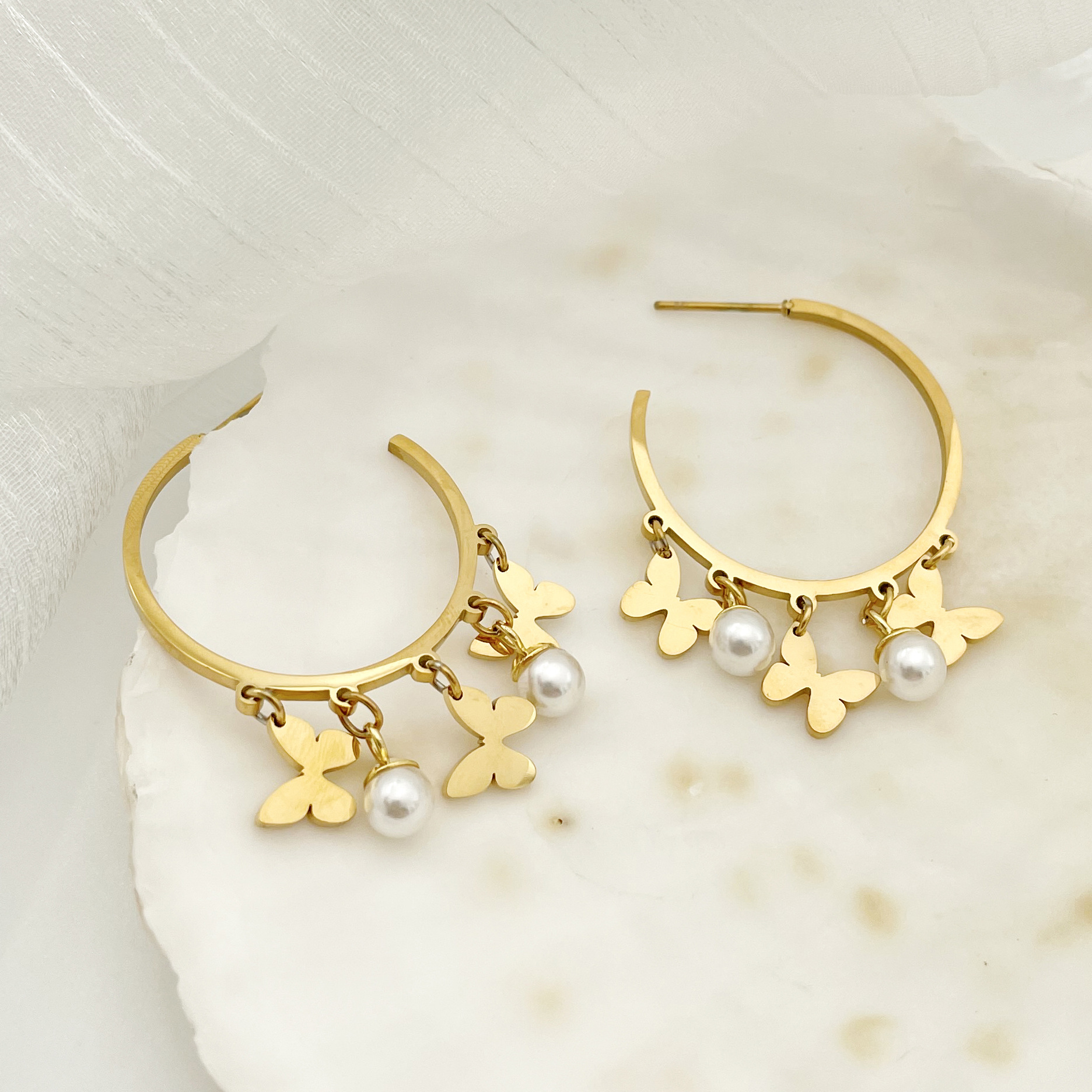 Retro Butterfly Stainless Steel Drop Earrings 1 Pair