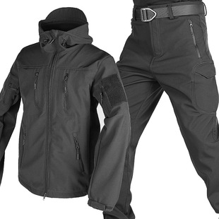 New Men's Outer Camouflage Soft Shell Jacket Suit Windbreaker Tactical Clothing Mountaineering Clothing Warm Fleece-Lined Training