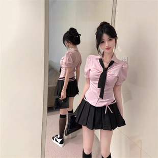 Summer New Preppy Style Suit Jk Uniform Age-Reducing Slim Tie Shirt Pure Desire Slimming Look Pleated Skirt Work Clothes