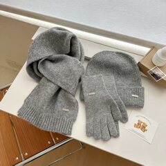 跨境专供围巾手套帽子三件套冬季防寒护耳套头毛线户外保暖针织帽