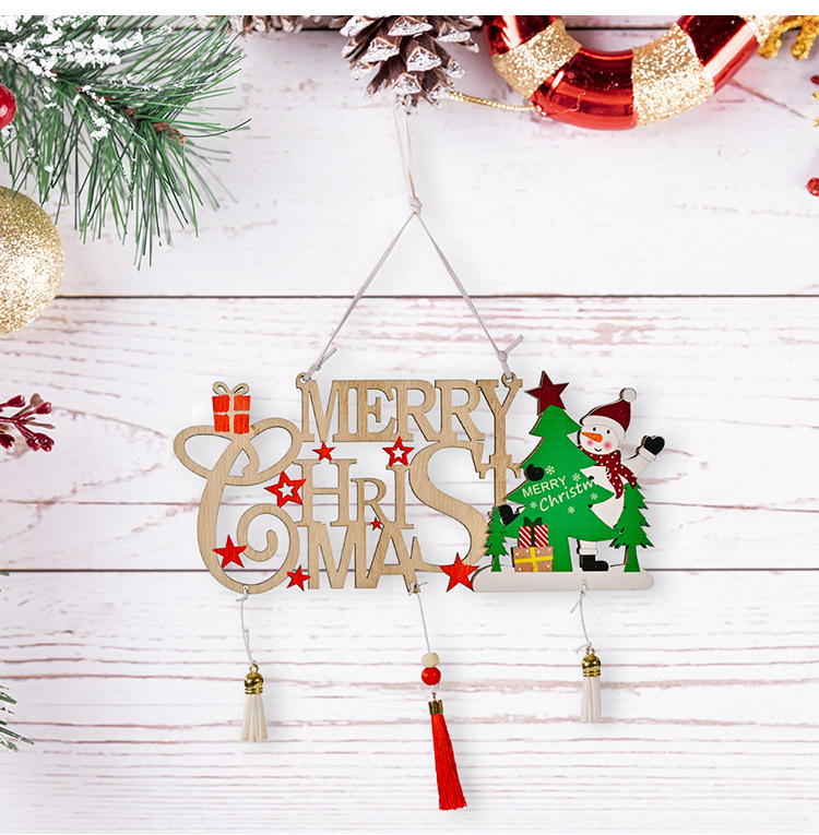 Cross-border New Christmas Decoration Wooden Hollow Tassel Letter Brand Merry Christmas Christmas Tree Ornaments display picture 7
