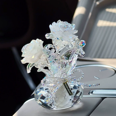 True Love Rose Car Perfume Fragrance Deodorizer High-End Creative Car Center Console Ornament Interior Decoration (Car Perfume Aromatherapy) - white-rose