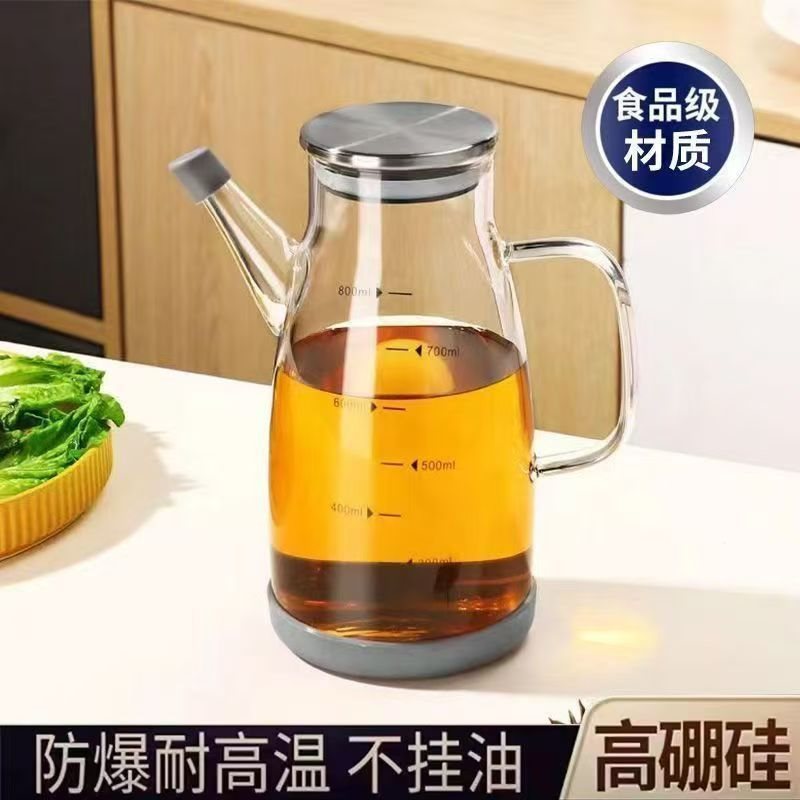 高硼硅玻璃油壶厨房家用油瓶酱油醋调料不挂油不锈钢大油罐。|undefined
