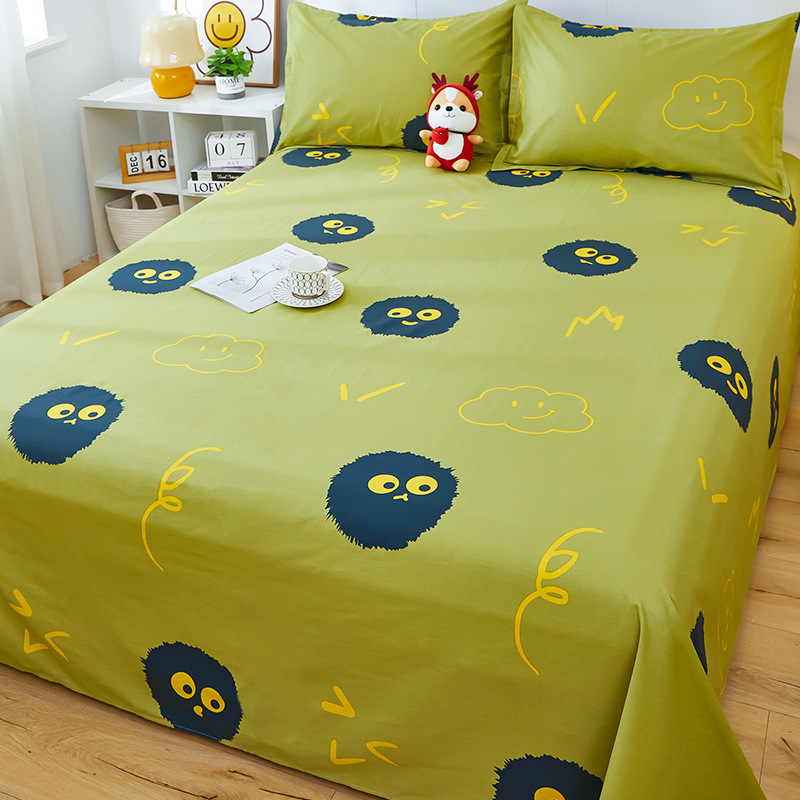 Sábana de algodón grueso de dibujos animados pieza individual 100 algodón dormitorio de estudiantes cama individual de verano pieza de tres piezas doble 1.5