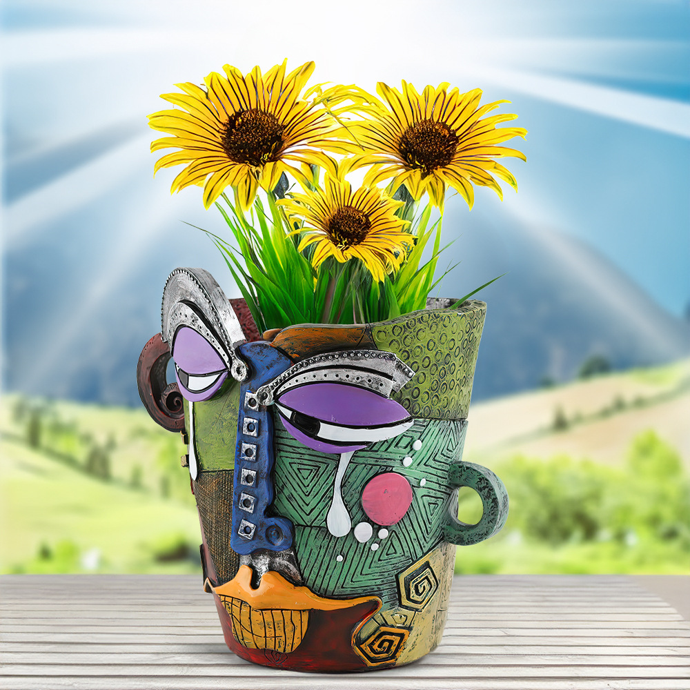  New Products Tears Face Abstract Colorful Flower Pot Creative Art Home Desktop Courtyard Garden Set Ornaments