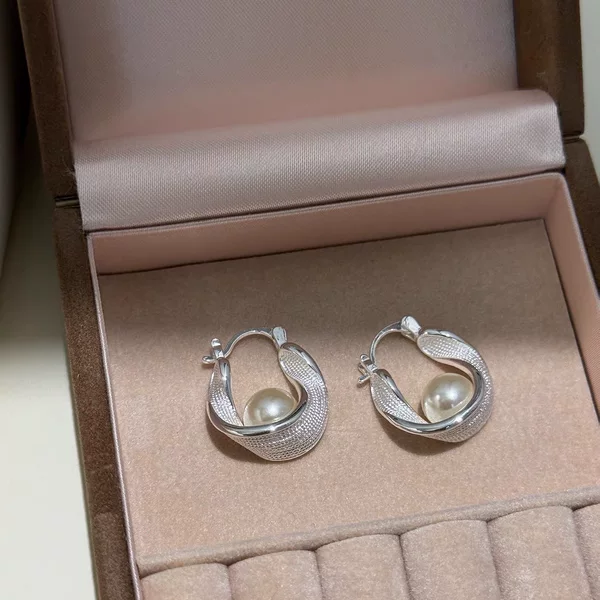 French-style ins brushed pearl earrings for women, niche light luxury versatile earrings, high-end vintage super shiny elegant earrings