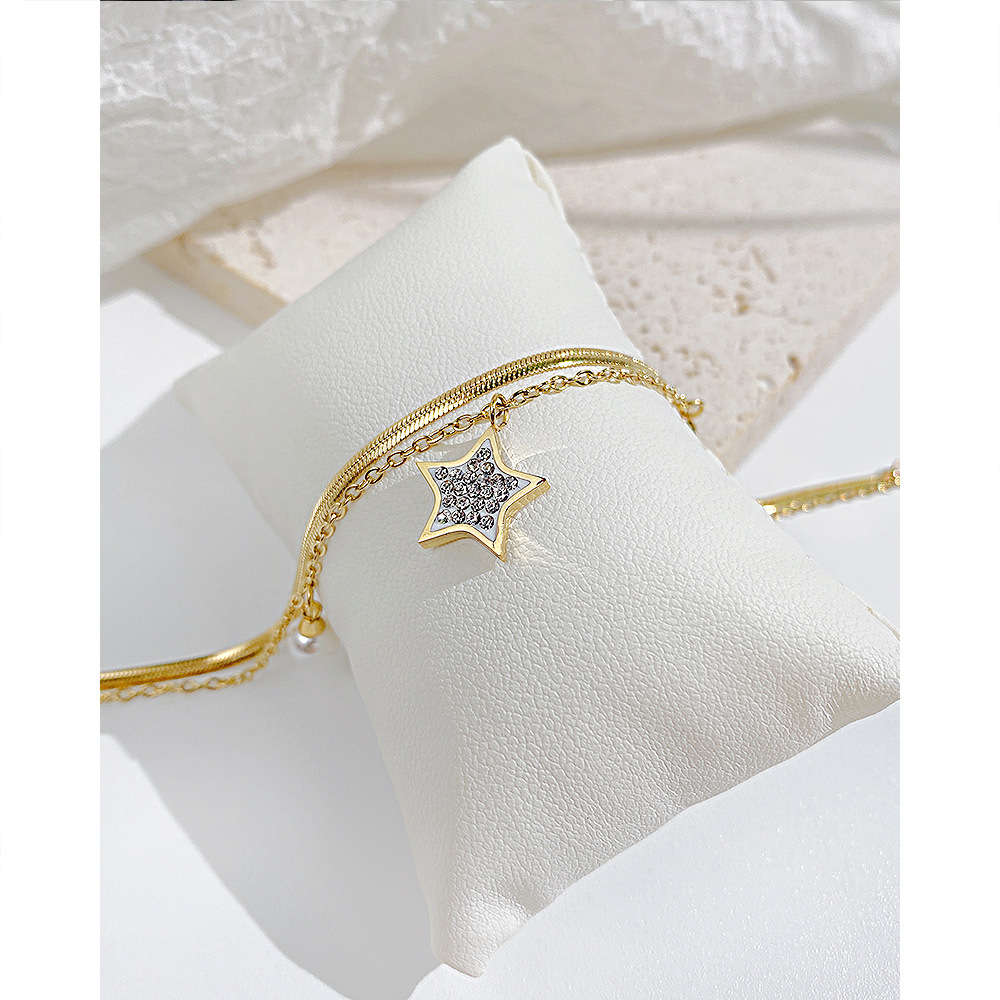 Sweet Star Moon Stainless Steel Artificial Pearl Bracelets Layered Zircon Stainless Steel Bracelets