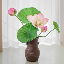 仿真荷花假花摆件新中式卧室客厅玄关餐厅落地轻奢高档禅意插花