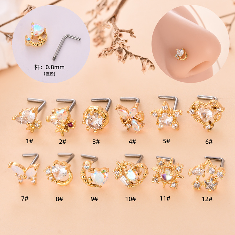 Personalisierter Diamant-Piercingschmuck im europäischen und amerikanischen Stil, dünner Edelstahlstab mit mikro-eingefassten Zirkonia-Steckern_voghion.com