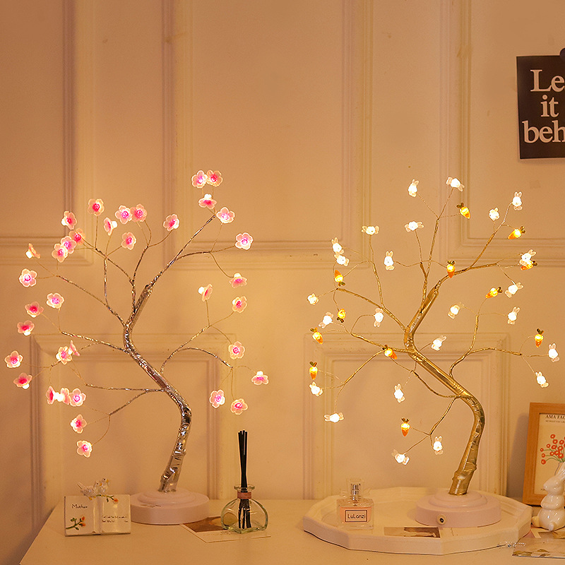 Lámpara de Escritorio LED de Doble Propósito con Luces de Colores, Lámpara de Árbol de Rosas, Luz Nocturna Decorativa, Adorno Creativo para el Día de San Valentín, Venta al por Mayor Transfronteriza