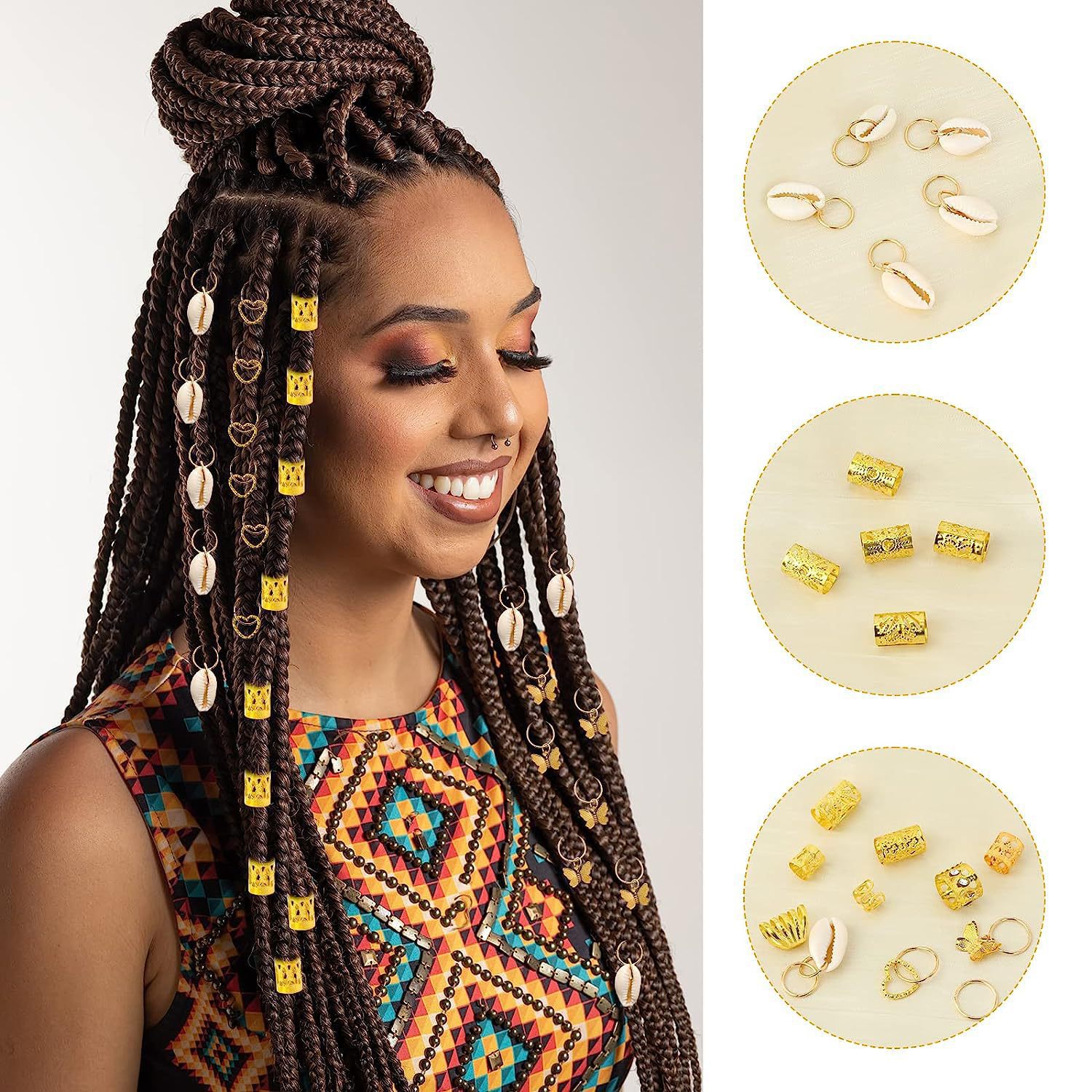 202 piezas DIY conjunto de trenzas de cabello damas trenzas cuentas trenzas anillo de cabello conchas de corazón mariposa joyas de cabello