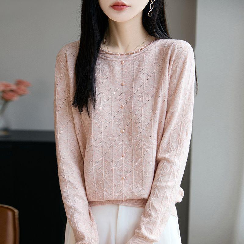 Lace beaded knit sweater, long-sleeved base layer, 2026 new spring/autumn collection, stylish women's sweater, perfect for outings