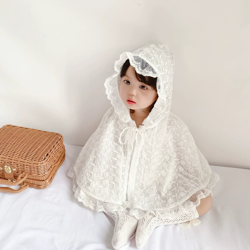 Детский кружевной плащ-плащ с капюшоном, breathable накидка, 0-2 года