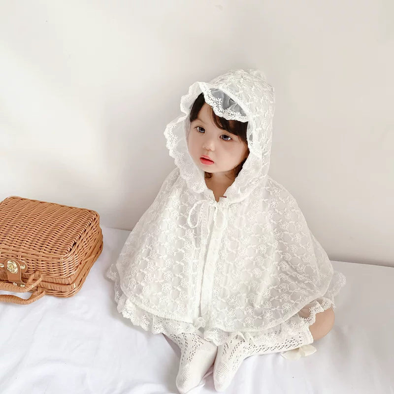 Детский кружевной плащ-плащ с капюшоном, breathable накидка, 0-2 года