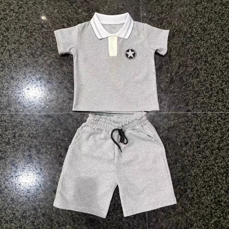 Ins Summer Boys' Short-Sleeved Polo Shirt Breathable Lapel Top Trendy Kidsren's Shorts Casual Suit Set
