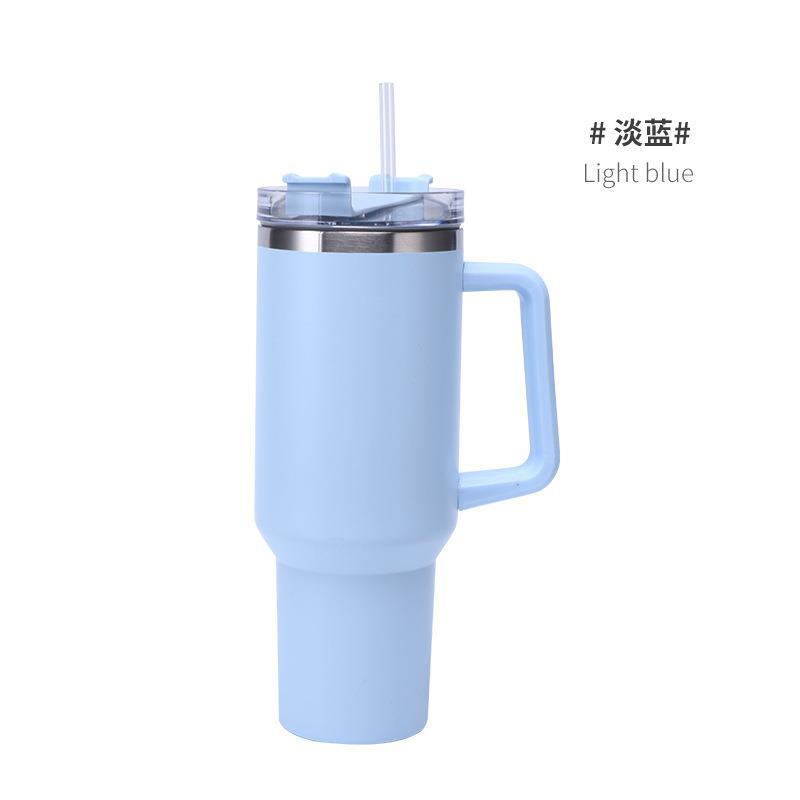 Vaso térmico de acero inoxidable 40oz doble capa con asa y pajita portátil para coche y exteriores