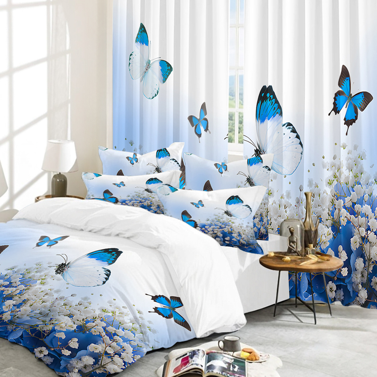 Fabricante directo para la plataforma transfronteriza Amazon WISH venta caliente de productos explosivos, serie completa de ropa de cama de tres piezas y cortinas