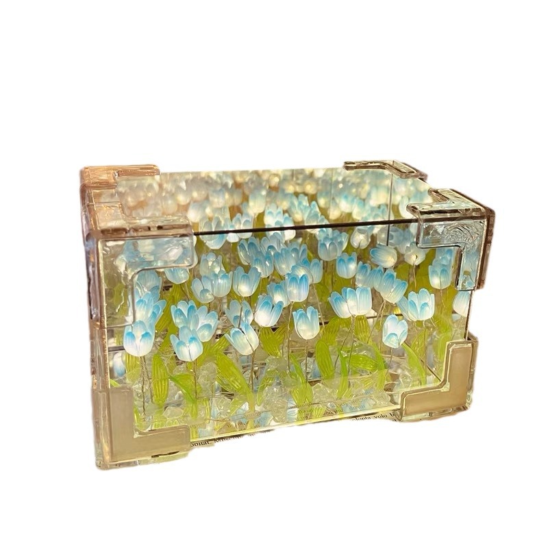 Cubo rectangular de tulipas tridimensionales lámpara nocturna DIY material paquete de chicas regalos amantes amigos creativos