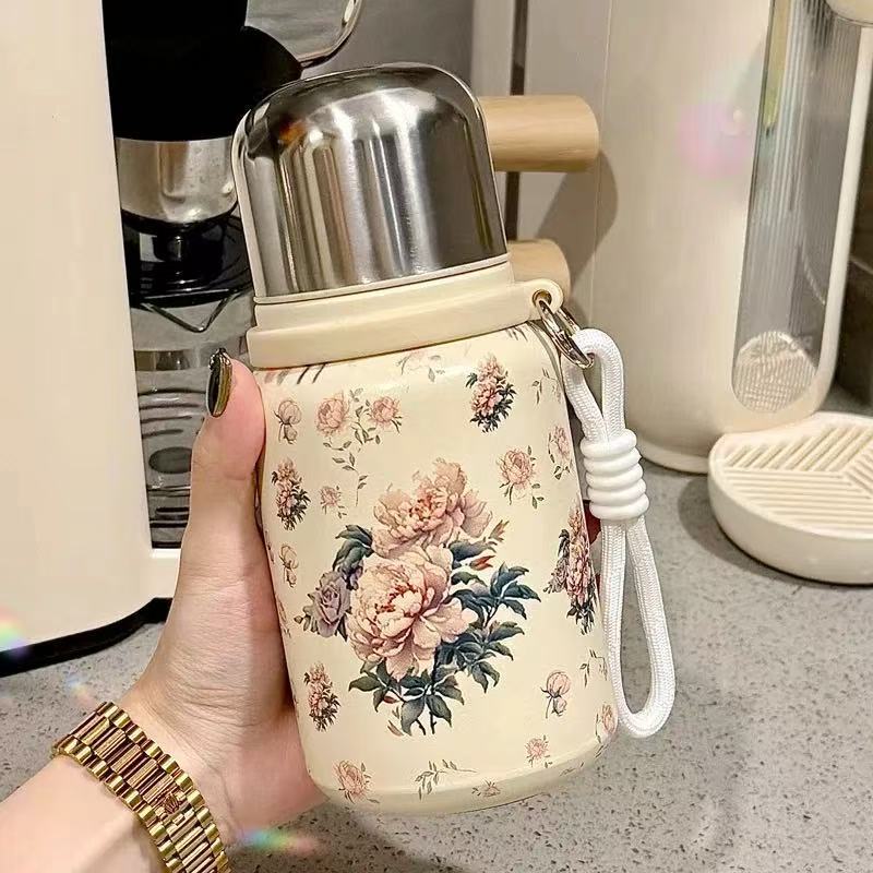 高颜值大容量316不锈钢精致花纹便携水杯保温杯带手提杯新款爆款|undefined