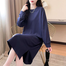 T恤裙子过膝长裙中长款过膝侧开叉慵懒风纯棉连衣裙直筒遮肚子女