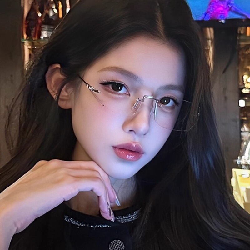Plain Gold Wire Rimless Glasses for Myopic Women with High-End Rimless Pure Lust Anti-Blue Light Silver Frame for Men