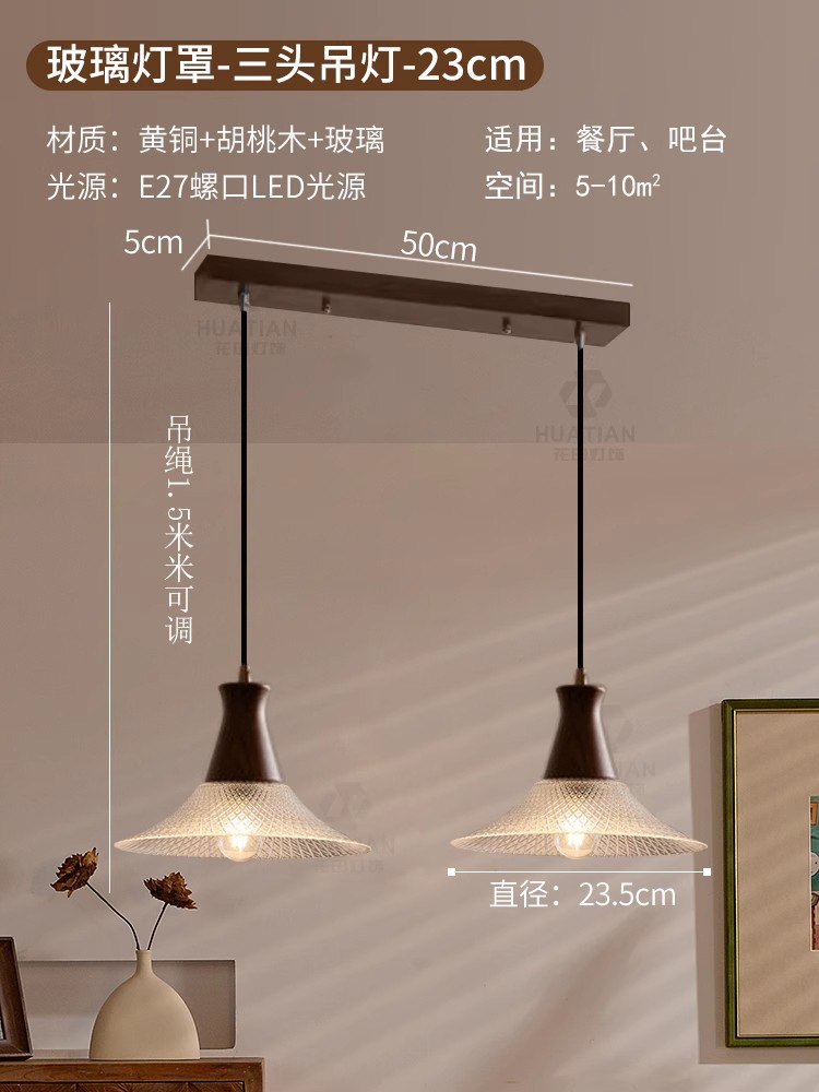 Lámpara de restaurante medieval francesa de tres cabezas de café mesa de comedor lámpara de bar estilo retro americano sensación de lámparas de vidrio