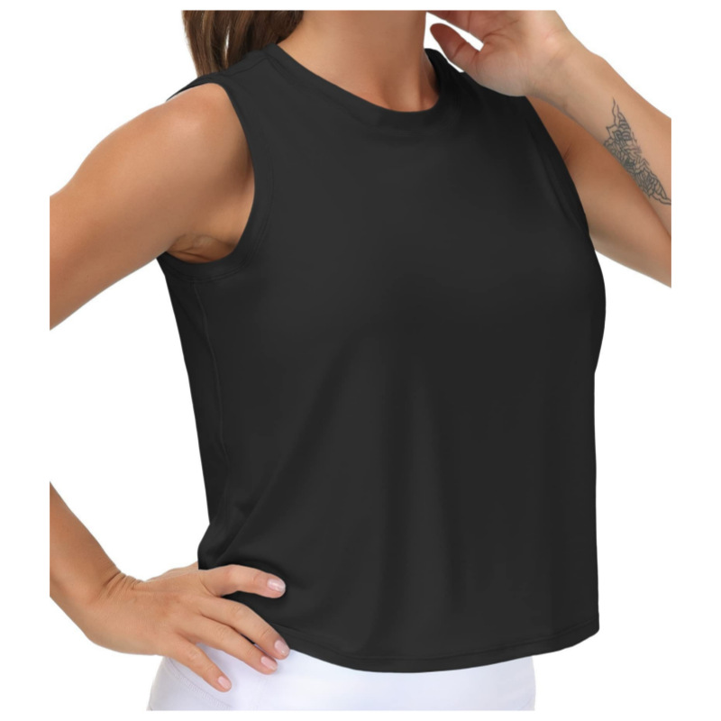 Cross-border Summer Women's Sports Top Breathable Loose Solid Color Round Neck Fitness Yoga Running Quick-drying Sports Vest