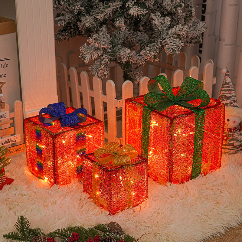 Directo de fábrica transfronteriza nueva caja de regalo de Navidad LED de tres piezas conjunto de lámpara de modelado de Navidad diseño de escena Lámpara decorativa