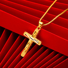 跨境专供铜镀黄金饰品时尚越南沙金竹节十字架吊坠男女情侣款礼物