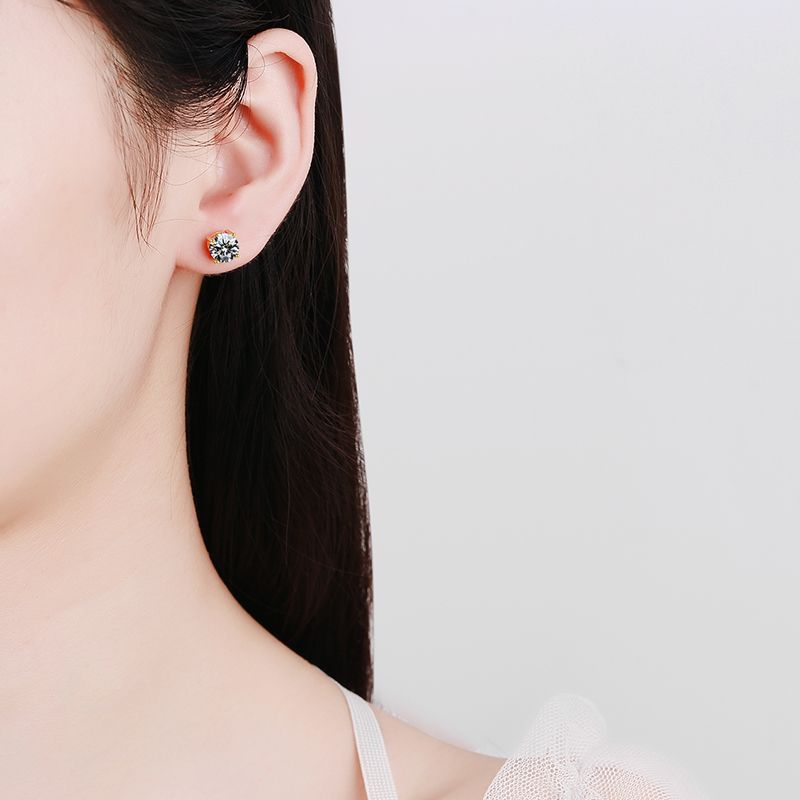 Unisex Gender Plating Design 1 Pair Sterling Silver Moissanite Geometric Ear Studs