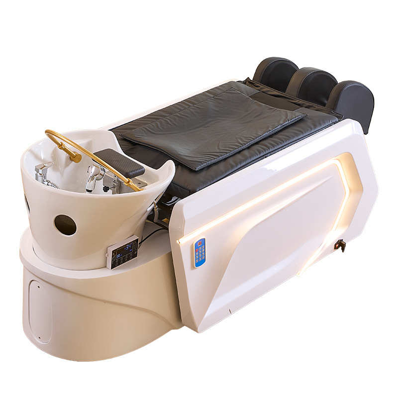 Barbería cama de lavado de cabello cama de masaje eléctrica inteligente automática especial para salón de cabello cama de lavado de cabello cerámica lavabo profunda