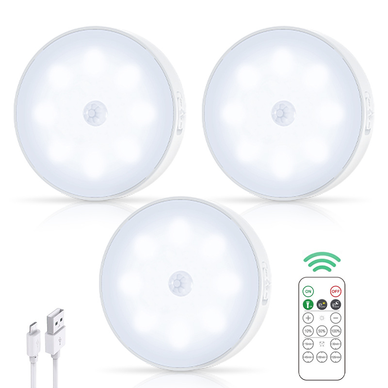 LED luz del armario inducción del cuerpo humano lámpara de hockey sobre hielo USB recargable atenuación paso luz gabinete de control remoto pasillo de la cocina