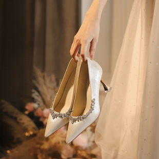 X788-1 Fairy Style High Heels Women's Stiletto 2025 New Rhinestone Pointed Toe Shallow Mouth High Heels Single Shoes for Women 32-43