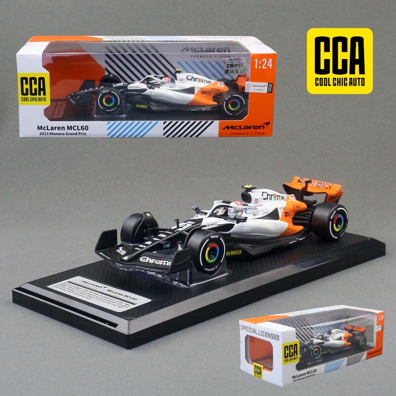 1:24 Mclaren F1 Racing Car Mcl60 Monaco Station 2023 Color Amber Cca Alloy Toy Model Ornaments Steering