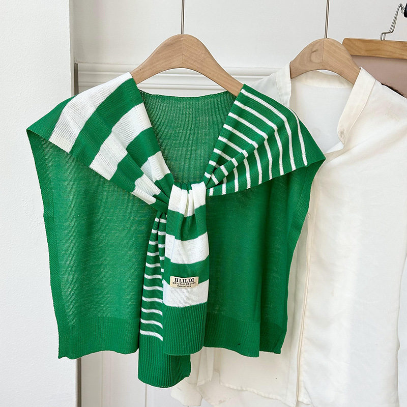 Primavera y otoño tejido a rayas cruzadas pequeñas sopales de cuello decoración delgada hombro de collar falso cardigan nudo