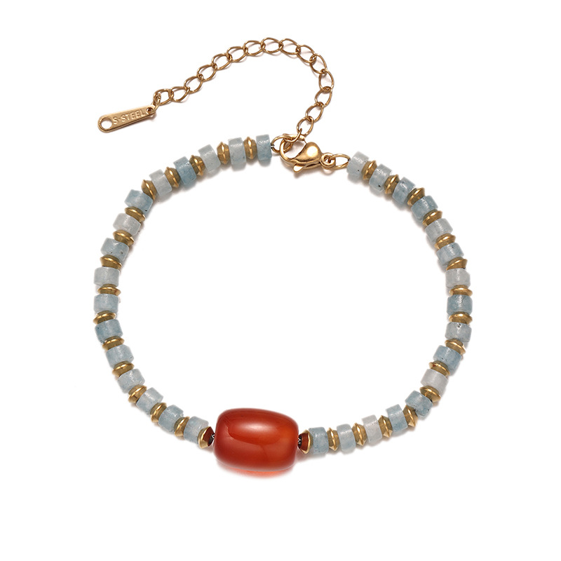 Tina Europa y los Estados Unidos lujo ligero transfronterizo piedra natural pulsera de cuentas nicho retro caída 18k joyas pulsera de oro al por mayor