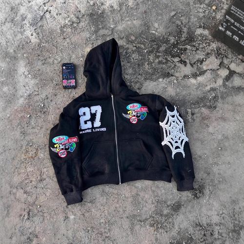 New European Leisure Zip Y2K Hoodie with American Trend Letter 3D Print Pullover Hooded Sweatshirt
