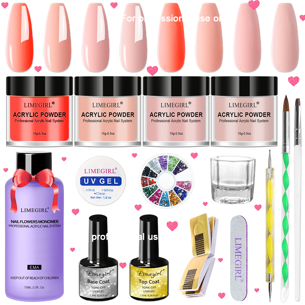 Set de manicura completo con polvo de cristal, líquido de cristal, apto para principiantes, ideal para abrir una tienda, gel de extensión, gel de fototerapia, set de pulido, opcional.