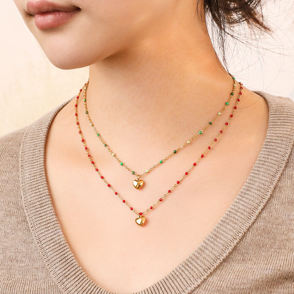 6g Weight Pendant Necklace Classification 1 Piece Quantity Daily, Street Occasion Stainless Steel, Titanium Steel Material Heart Shape Pattern Women's Gender Enamel, Plating Design Simple Style Style Simple Style Heart Shape Stainless Steel Titanium Steel Enamel Plating Pendant Necklace 12