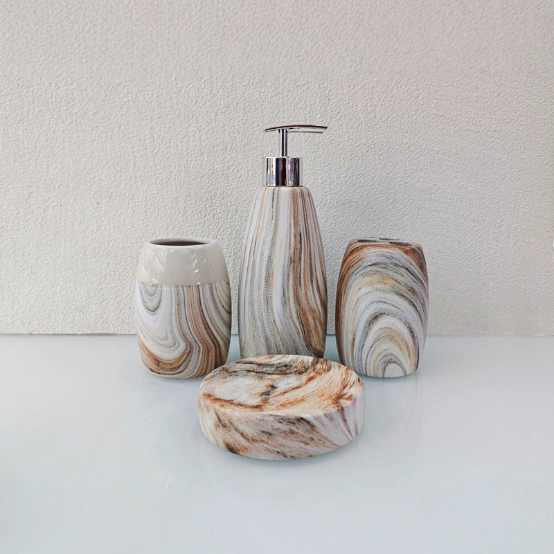 Creative Ceramic Bathroom Four-piece Set Pearl Marble Pattern Concave Dot Vertical Strip Wash suit