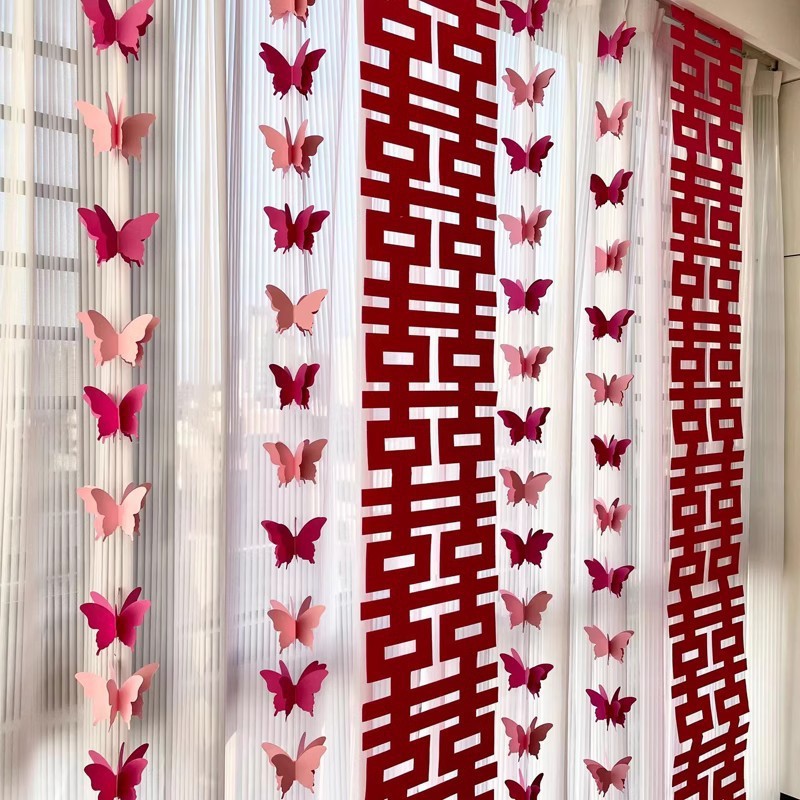 NUEVA CASA dormitorio sala de estar hombres y mujeres cuadrado Garland cortina colgante ins traje de diseño de la habitación de la boda ceremonia de la boda decoración de la mariposa