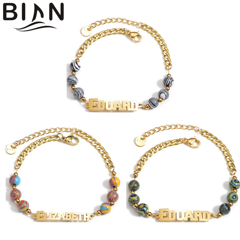 DIY name customized handmade beaded colorful peacock hollow English letter bracelet female stainless steel jewelry
