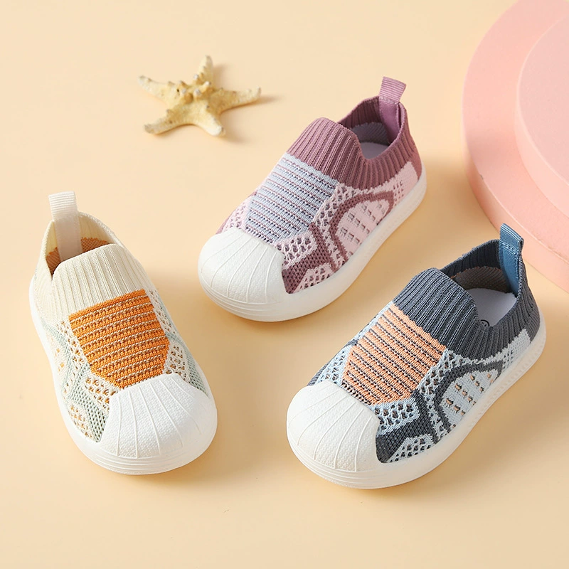Обувь для девочек Весна и осень 2023 Новая обувь для малышей с головкой Shell, нескользящая детская обувь для мальчиков с мягкой подошвой, летающая тканая обувь